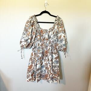 House of Harlow paisley print puff sleeve mini‎ dress medium Bourdain ivory nwt